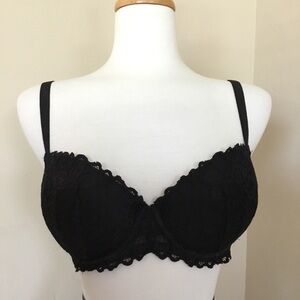 PINK Victoria's Secret Bra Black Lace Push-up Size 34DD